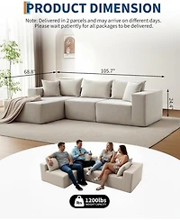gaomon 108" Modular Cloud Sectional Sofa, L-Shaped Couch with Chaise, Deep Seat, No Assembly