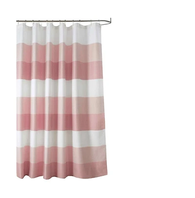 Olivia Gray Glamor Fade-resistant Striped Waffle Jacquard Shower Curtain with 12" Buttonholes