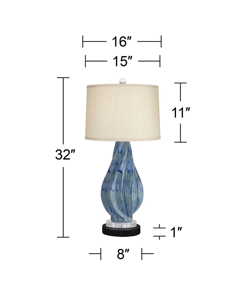 Possini Euro Design Teresa Modern Table Lamp with Round Marble Riser 31" Tall Teal Ceramic Drum Shade for Bedroom Living Room Nightstand