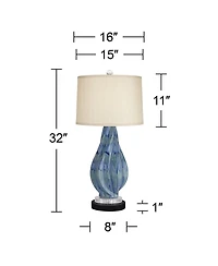 Possini Euro Design Teresa Modern Table Lamp with Round Marble Riser 31" Tall Teal Ceramic Drum Shade for Bedroom Living Room Nightstand