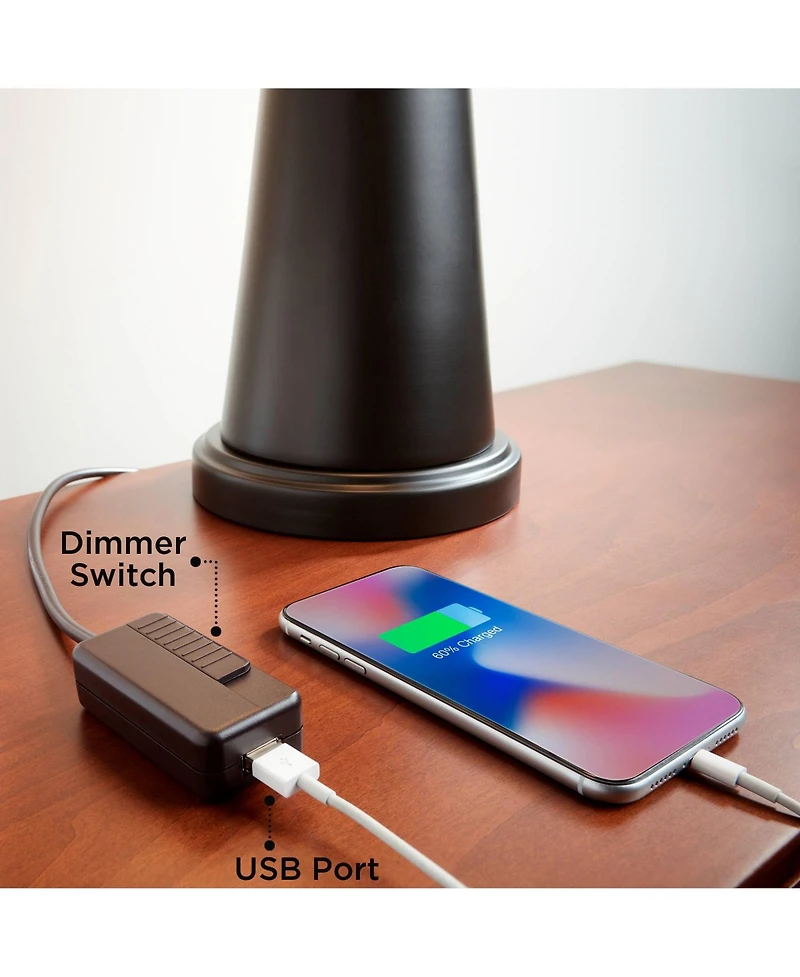 Possini Euro Design Julius Modern Table Lamp 27" Tall Copper with Usb Charging Port Dimmer Switch Drip Ceramic for Bedroom Living Room Bedside Of