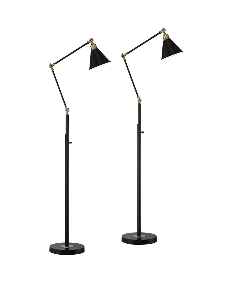 360 Lighting Wray Mid Century Modern 61" Tall Standing Floor Lamps Set of 2 Lights Adjustable Metal Antique Brass Finish