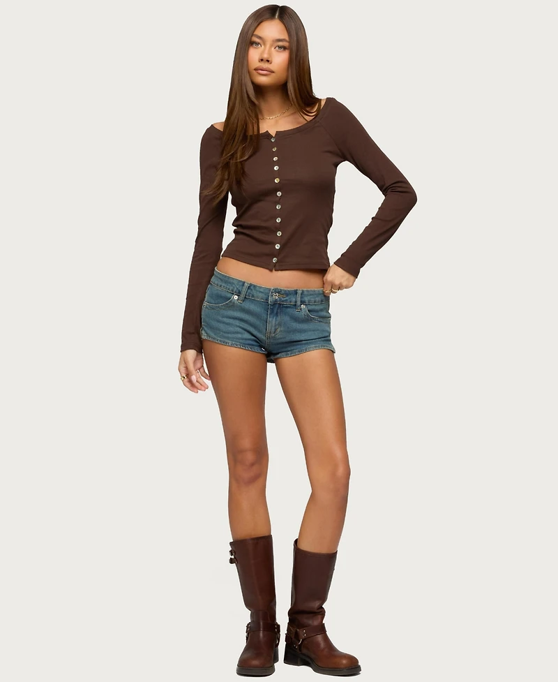 Edikted Women's Cameo Boat Neck Button Up Top