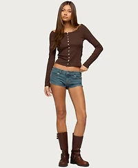 Edikted Women's Cameo Boat Neck Button Up Top