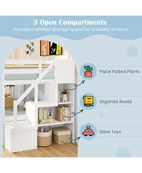 Gouun Solid Wood Twin Over Full Low Bunk Bed with Storage Stairs