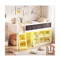 Gouun Kids Loft Bed with Led Lights and Removable Bookcase