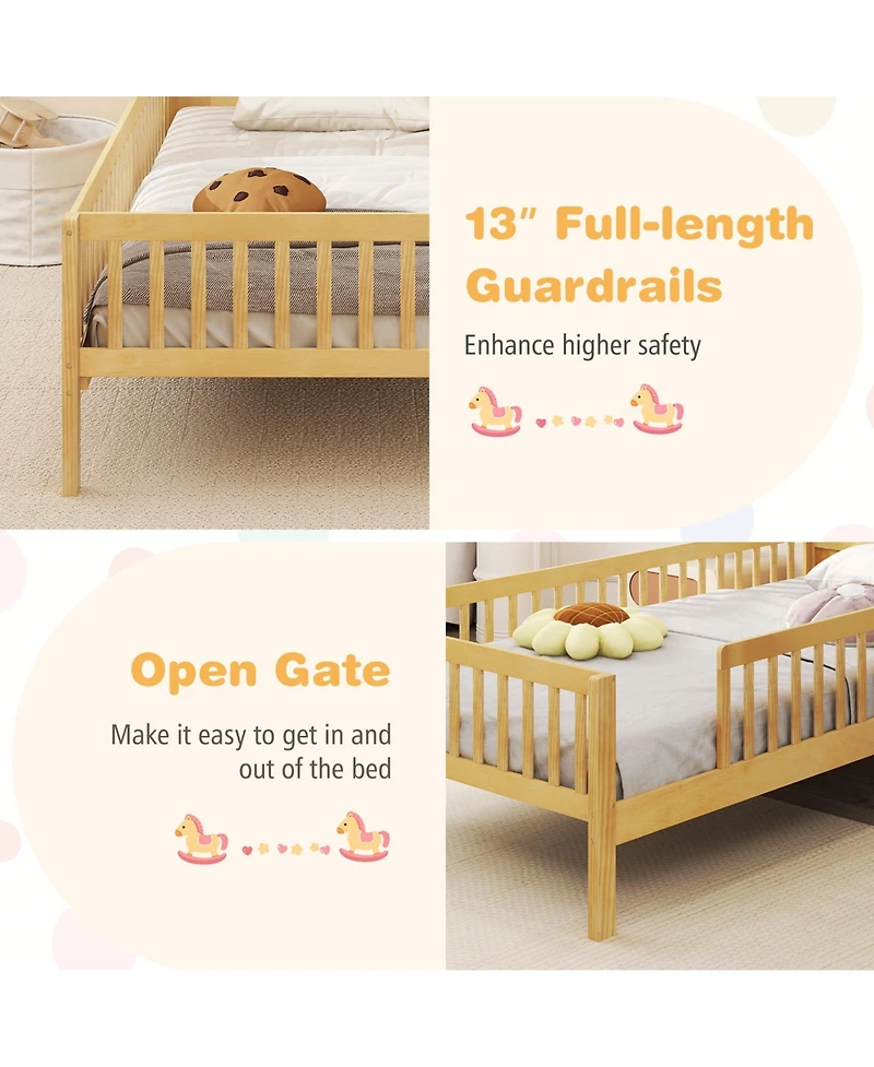 Gouun Kids Montessori Bed with House-Shaped Headboard and Built-in Storage Shelf