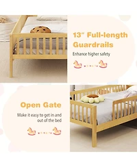 Gouun Kids Montessori Bed with House-Shaped Headboard and Built-in Storage Shelf
