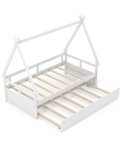 Gouun House Bed with Trundle and Safety Guardrail