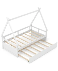 Gouun House Bed with Trundle and Safety Guardrail