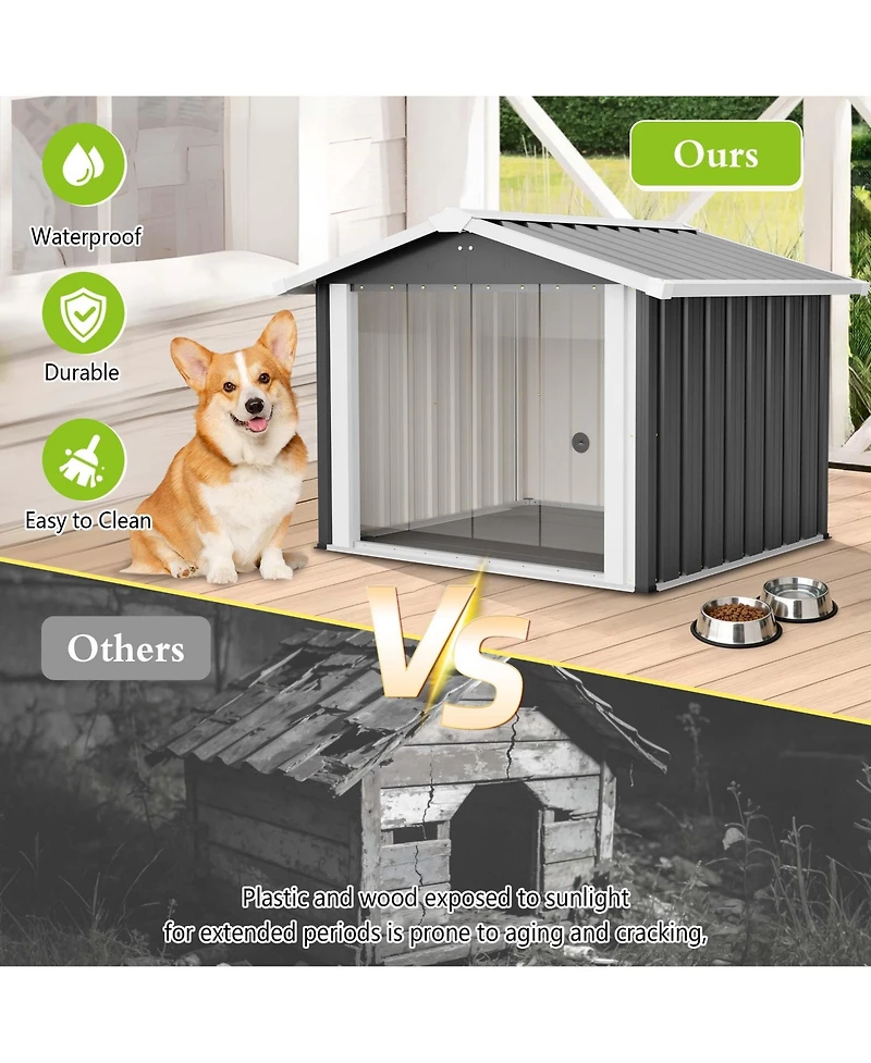 Aostirmotor 39.7" 2-in-1 Metal Dog House and Storage Shed, Weatherproof Outdoor Shelter for Dogs