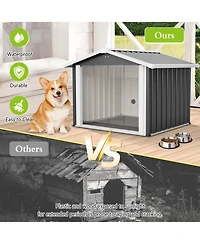 Aostirmotor 39.7" 2-in-1 Metal Dog House and Storage Shed, Weatherproof Outdoor Shelter for Dogs