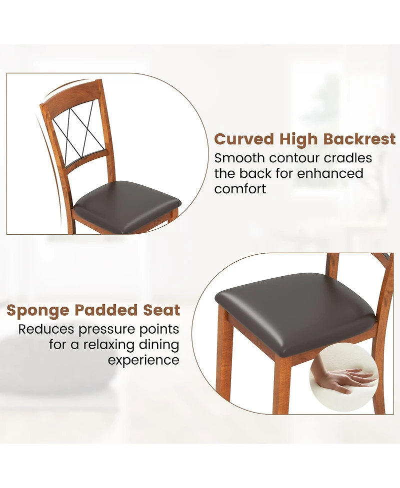 Gymax Dining Chair Set of w/Rubber Wood Frame Padded Seat Cross Backrest for Room