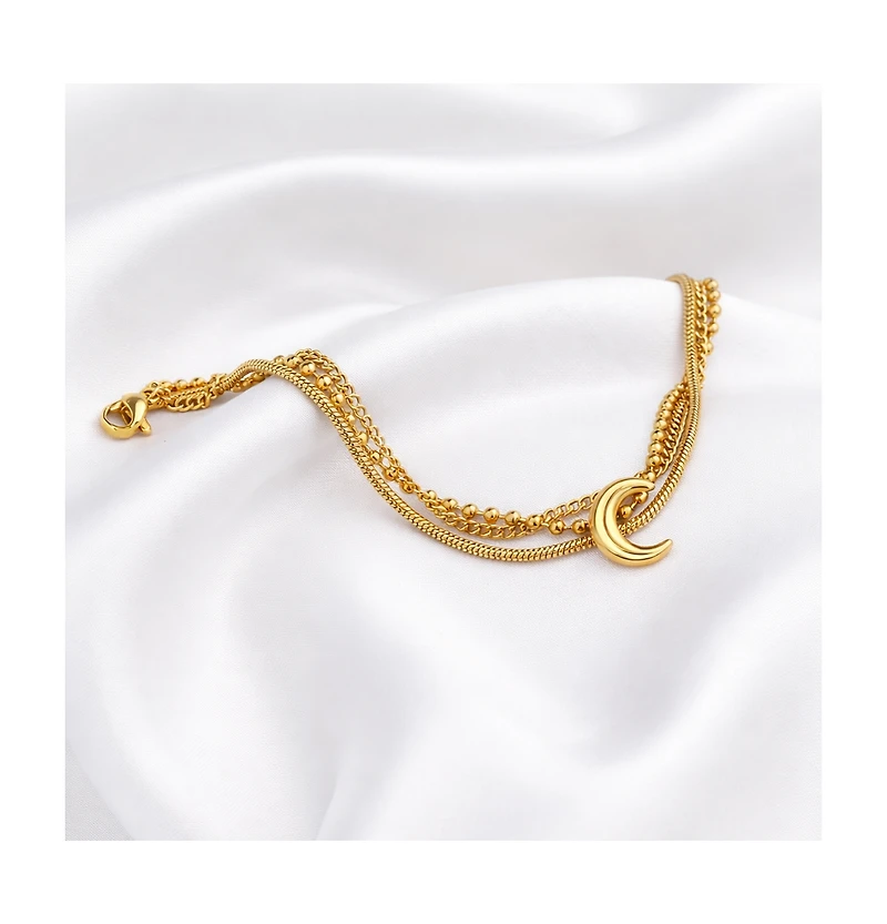 Rebl Jewelry Layered Crescent Moon Bracelet Stainless Steel