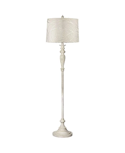 360 Lighting Vintage Shabby Chic Floor Lamp 60" Tall Antique White Washed Washed Drum Shade for Living Room Bedroom Office