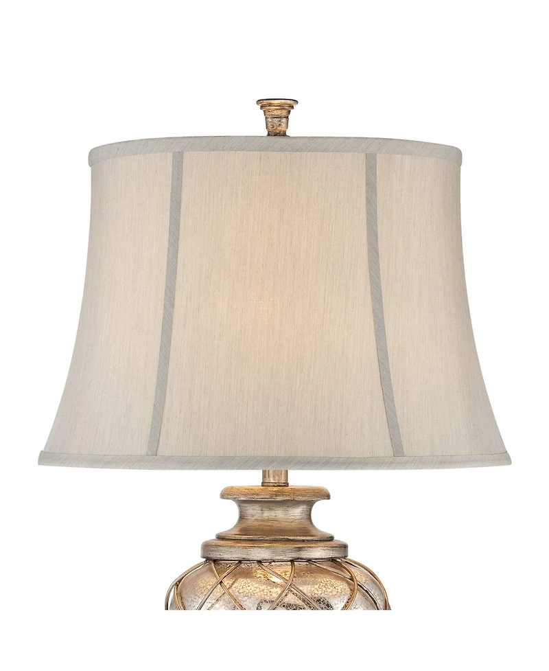 Barnes & Ivy Traditional Mercury Glass Table Lamp with Usb Port and Led Nightlight, 33.75" Tall