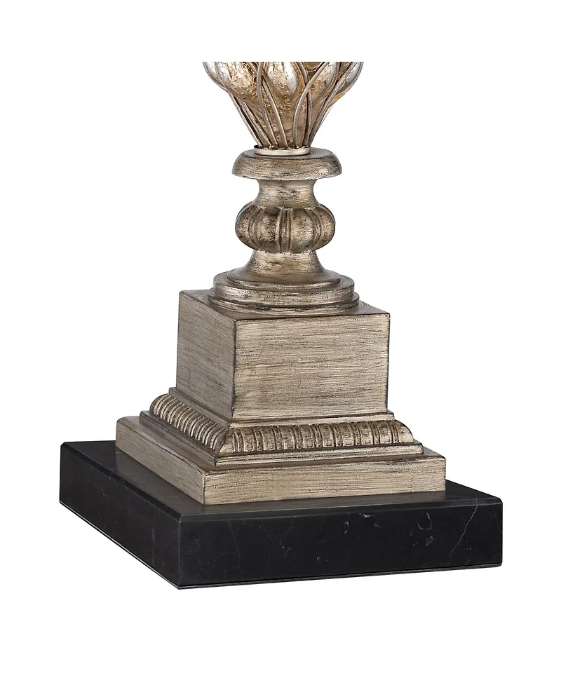 Barnes & Ivy 30.5" Silver Glass Led Table Lamp with Nightlight and Off White Bell Shade