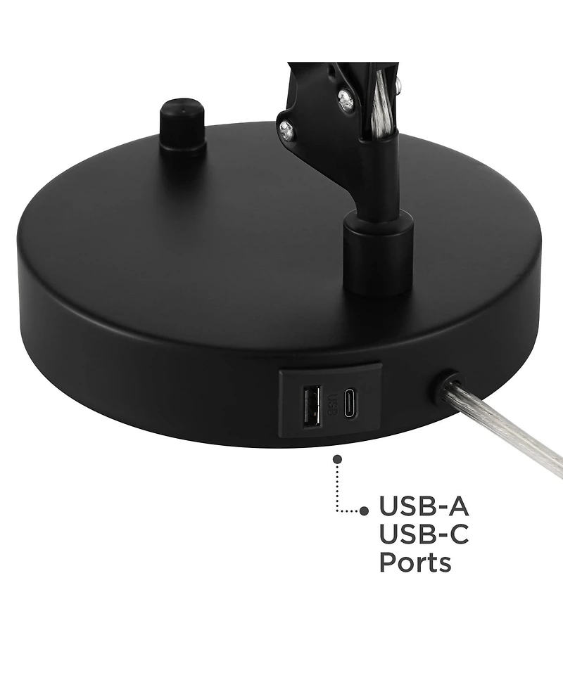 360 Lighting Wyatt 25" High Modern Desk Lamp Usb Port Architect Adjustable Height Metal Single Home Office Charging