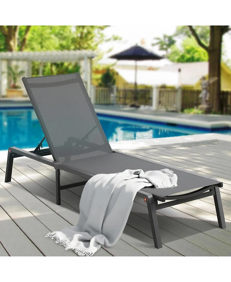 Gouun 5-Position Adjustable Aluminum Folding Chaise Lounge Chair for Patio and Pool