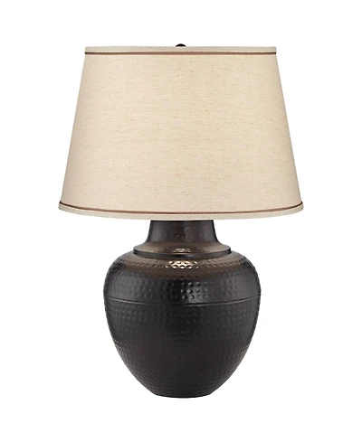 Barnes and Ivy 27.25" Tall Rustic Farmhouse Table Lamp with Hammered Bronze Finish and Usb Dimmer