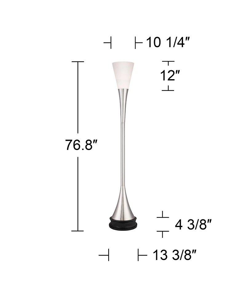 Possini Euro Design Piazza Modern Torchiere Floor Lamp with Riser 76 3/4" Tall Brushed Nickel Metal Frosted Glass Shade for Living Room Bedroom