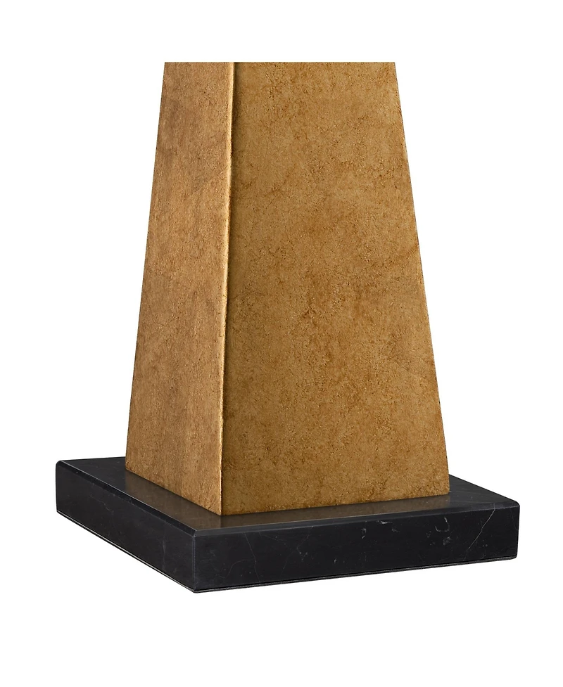 Possini Euro Design Obelisk Modern Table Lamp with Square Marble Riser 26" High Gold Leaf Drum Shade for Bedroom Living Room Bedside Home Kids