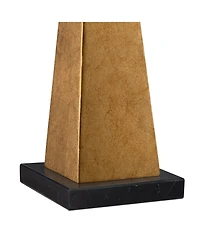 Possini Euro Design Obelisk Modern Table Lamp with Square Marble Riser 26" High Gold Leaf Drum Shade for Bedroom Living Room Bedside Home Kids