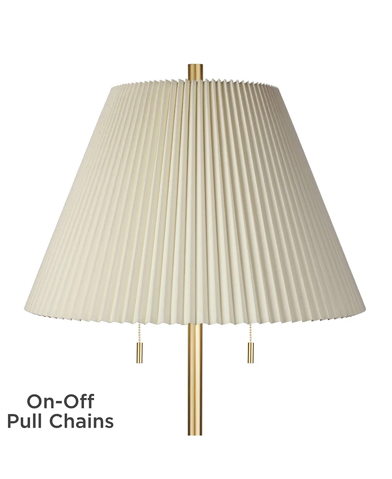Possini Euro Design Milan Modern 66" Tall Floor Lamp Gold Metal Pleated Empire Fabric Shade for Living Room Bedroom Office