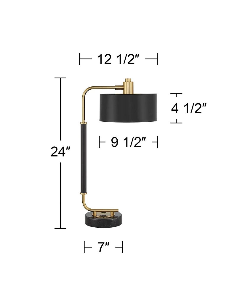 Possini Euro Design Myles 24" High Small Modern Glam Desk Lamps Set of 2 Dual Usb Ports Gold Metal Home Office Charging