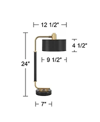 Possini Euro Design Myles 24" High Small Modern Glam Desk Lamps Set of 2 Dual Usb Ports Gold Metal Home Office Charging