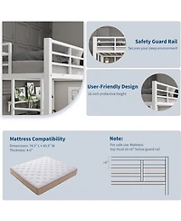 gaomon Metal Loft Bed with Large Desk Storage Shelves Ladder Safety Guardrail Steel Slats Space-Saving