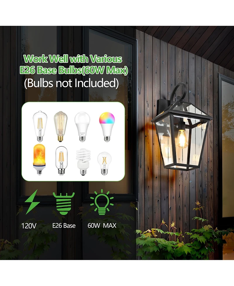 Flynama 10" 2pcs Outdoor Wall Lanterns, Weatherproof Wall Sconce with Clear Glass Panels