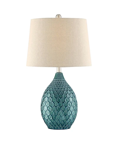 360 Lighting Modern Table Lamp with Usb Charging Port 24 3/4" High Sea Foam Ceramic Oatmeal Drum Shade for Living Room Desk Bedroom