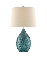 360 Lighting Modern Table Lamp with Usb Charging Port 24 3/4" High Sea Foam Ceramic Oatmeal Drum Shade for Living Room Desk Bedroom