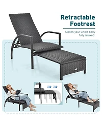 Sugift Patio Chaise Lounge Outdoor Rattan Lounge Chair with Retractable Ottoman