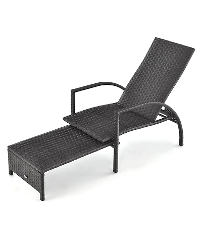Sugift Patio Chaise Lounge Outdoor Rattan Lounge Chair with Retractable Ottoman