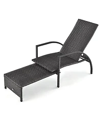 Sugift Patio Chaise Lounge Outdoor Rattan Lounge Chair with Retractable Ottoman