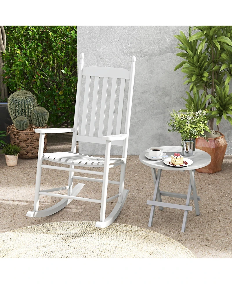 Sugift High-Back Acacia Wood Outdoor Rocking Chair with Solid Rocking Base
