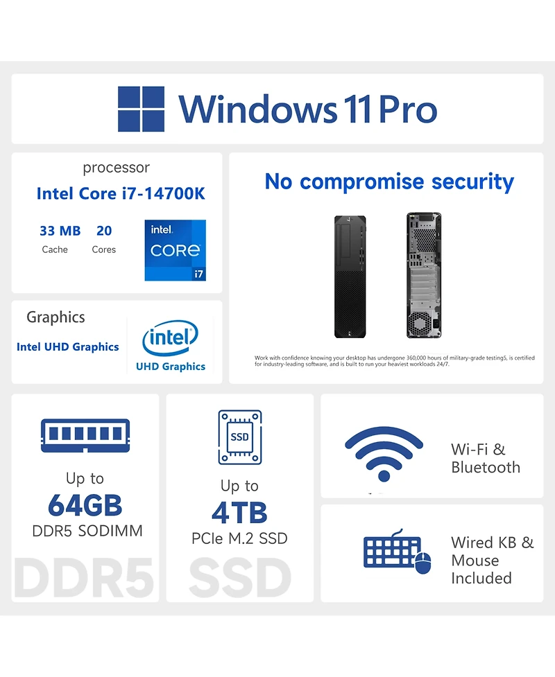 Hp Z2 Workstation Desktop Intel Core i7 64GB Ram Intel Uhd Graphics 1TB Ssd Storage Windows 11 Pro