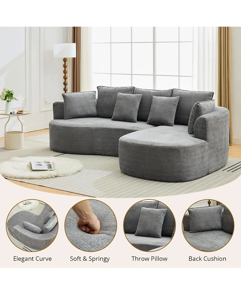 gaomon 106" Curved Sectional Sofa with Chaise, Chenille Modular Couch, No Assembly, Deep Seat