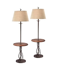 Franklin Iron Works Industrial Modern Floor Lamps with Tray Table 63 1/2" Tall Set of 2