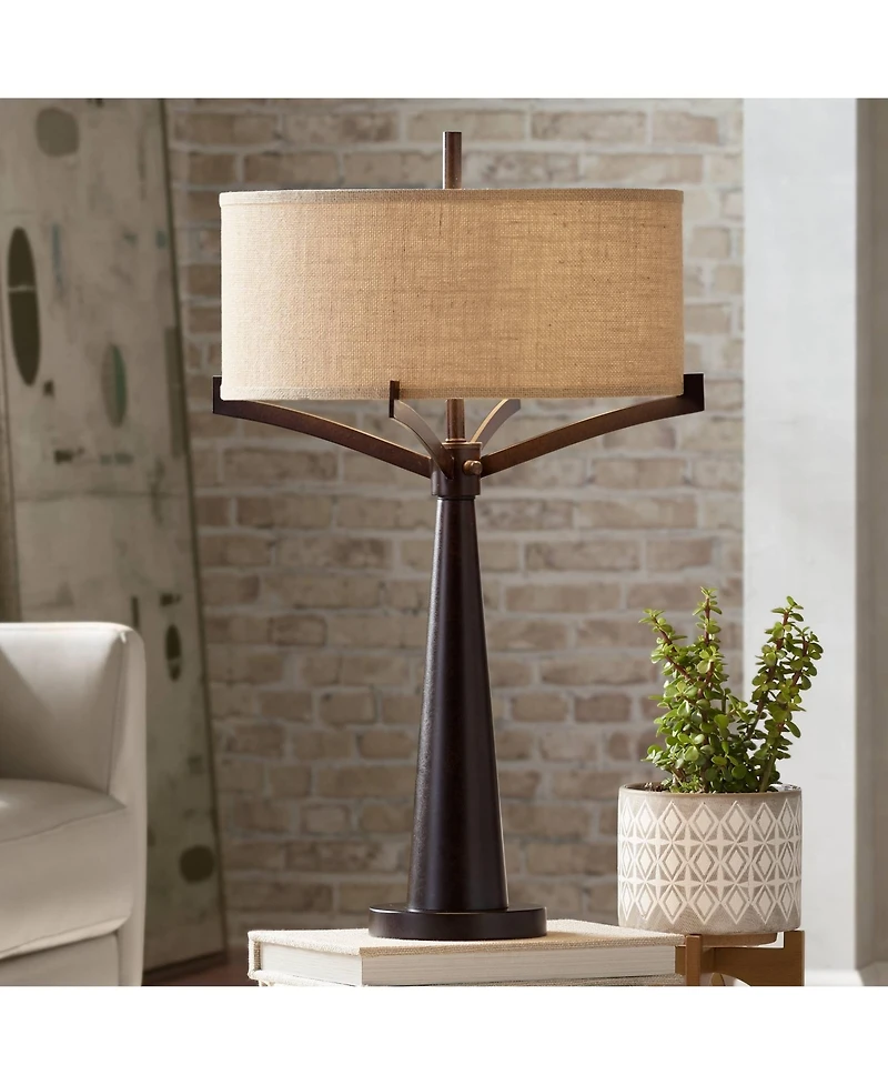 Franklin Iron Works 31.5" Tall Rustic Farmhouse Table Lamp with Usb Charging Port