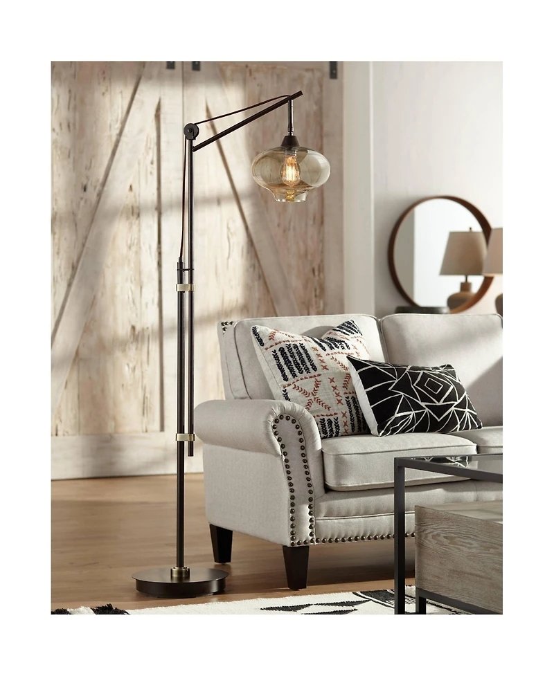 Franklin Iron Works Industrial Rustic Farmhouse Floor Lamp with Usb Led 66" Tall