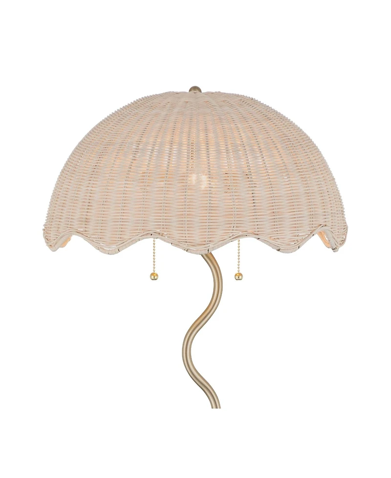 Possini Euro Design Possini Euro Brella 58"H Gold Rattan 2-Light Pull-Chain Floor Lamp