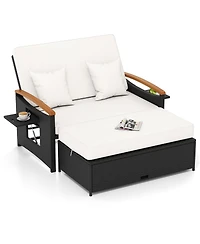 Sugift Outdoor Wicker Daybed with Folding Panels and Storage Ottoman