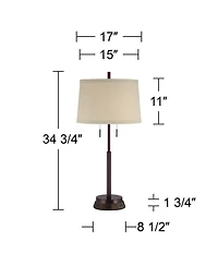 Possini Euro Design Modern Table Lamp with Usb and Ac Power Outlet Workstation Charging Base 33" Tall Drum Shade Office