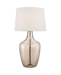 Possini Euro Design Ania Modern Table Lamp 31" Tall Clear Champagne Glass with Table Top Dimmer e Fabric Drum Shade for Bedroom Living Room