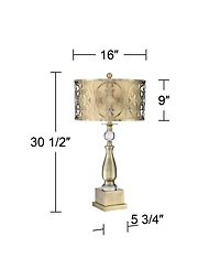 Possini Euro Design Traditional Table Lamp 30 1/2" with Usb Dimmer Tall Brass Metal stick Double Drum Shade for Bedroom Living Room House Home