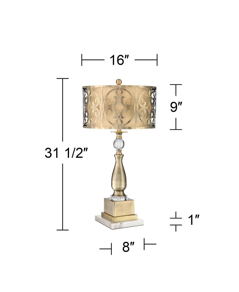Possini Euro Design Doris Traditional Table Lamp with Marble Riser 30 1/2" Tall Brass stick Openwork Double Drum Shades for Living Room