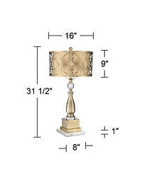 Possini Euro Design Doris Traditional Table Lamp with Marble Riser 30 1/2" Tall Brass stick Openwork Double Drum Shades for Living Room